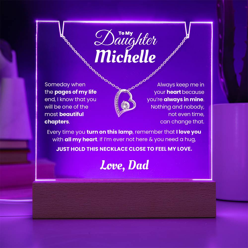 Personalized Keepsake Acrylic With Daughter's Name, Night Light With Necklace (Beautiful Chapters)