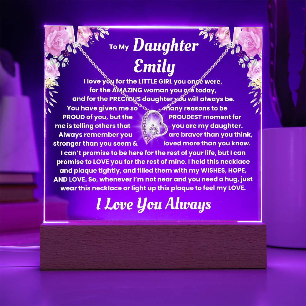 Personalized Keepsake Acrylic With Daughter's Name - To My Daughter, Night Light With Necklace