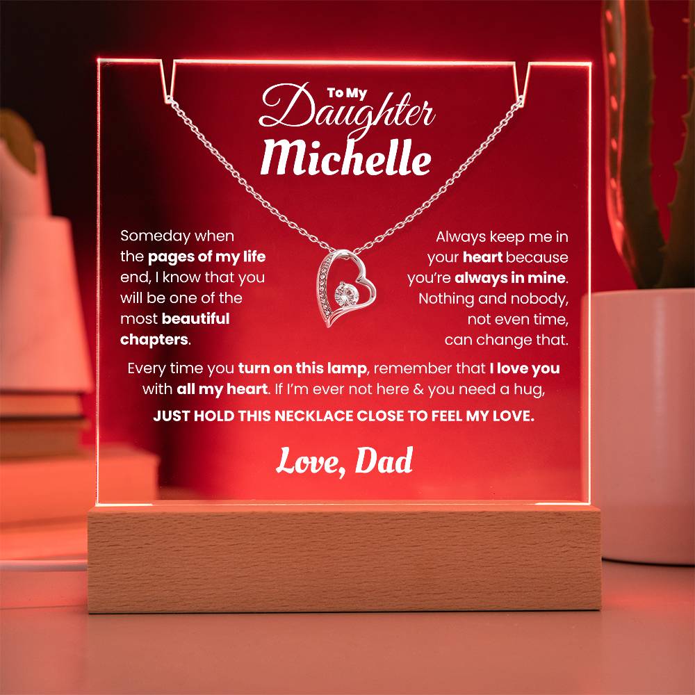 Personalized Keepsake Acrylic With Daughter's Name, Night Light With Necklace (Beautiful Chapters)