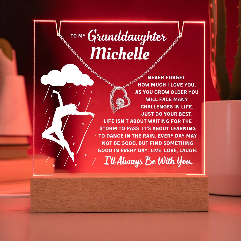 Personalized Keepsake Acrylic With Granddaughter's Name, To My Granddaughter, Night Light With Necklace (Learn To Dance In The Rain)