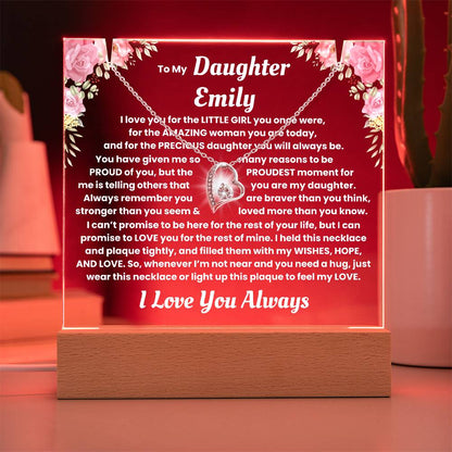 Personalized Keepsake Acrylic With Daughter's Name - To My Daughter, Night Light With Necklace