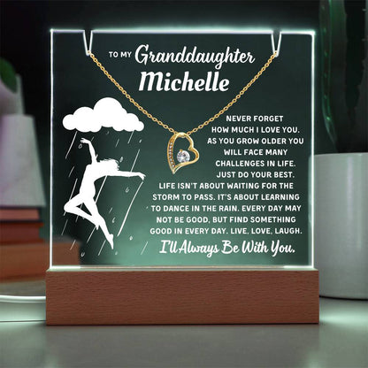 Personalized Keepsake Acrylic With Granddaughter's Name, To My Granddaughter, Night Light With Necklace (Learn To Dance In The Rain)