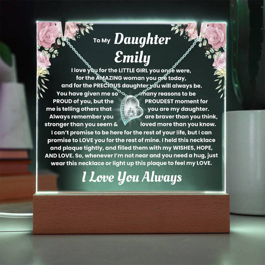 Personalized Keepsake Acrylic With Daughter's Name - To My Daughter, Night Light With Necklace