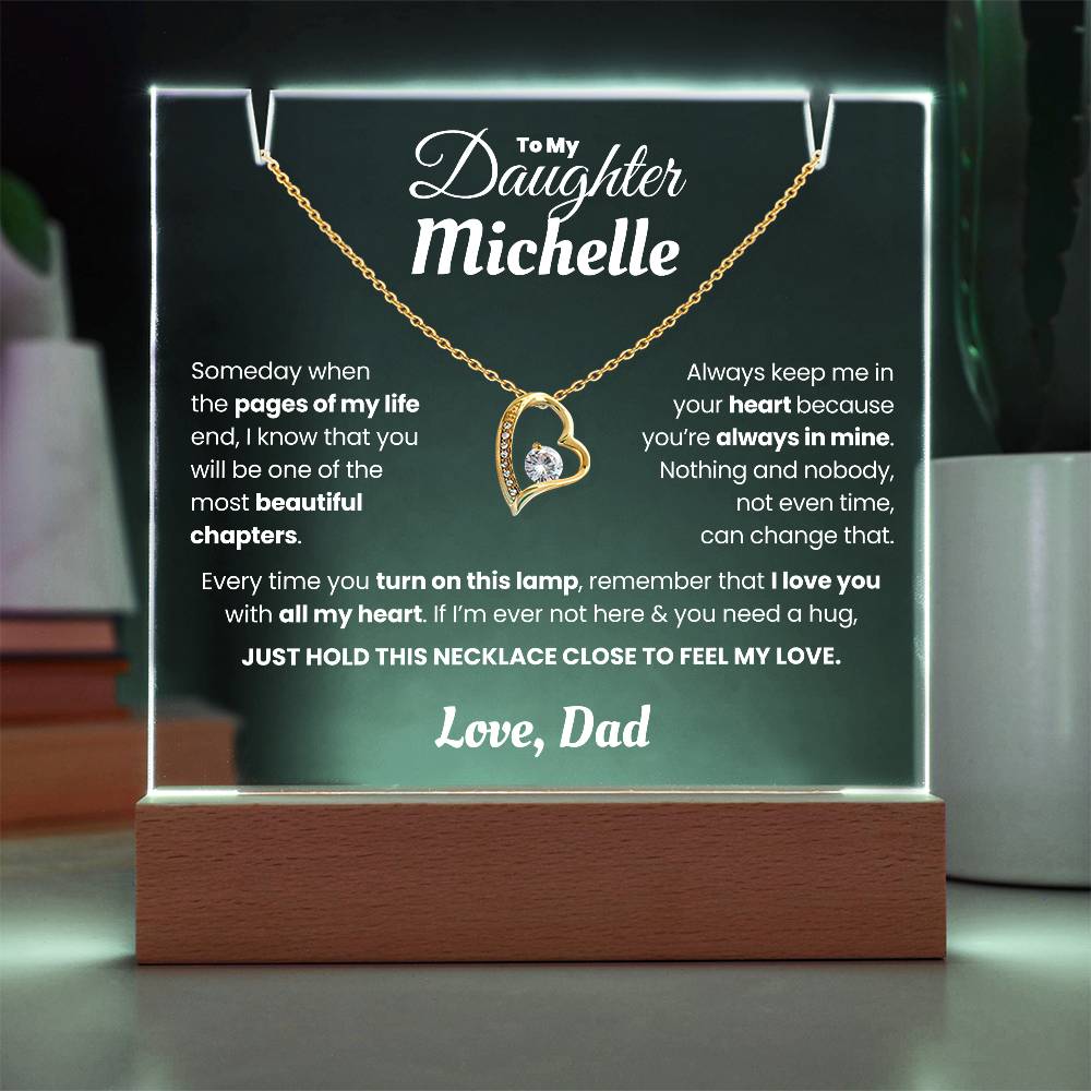 Personalized Keepsake Acrylic With Daughter's Name, Night Light With Necklace (Beautiful Chapters)