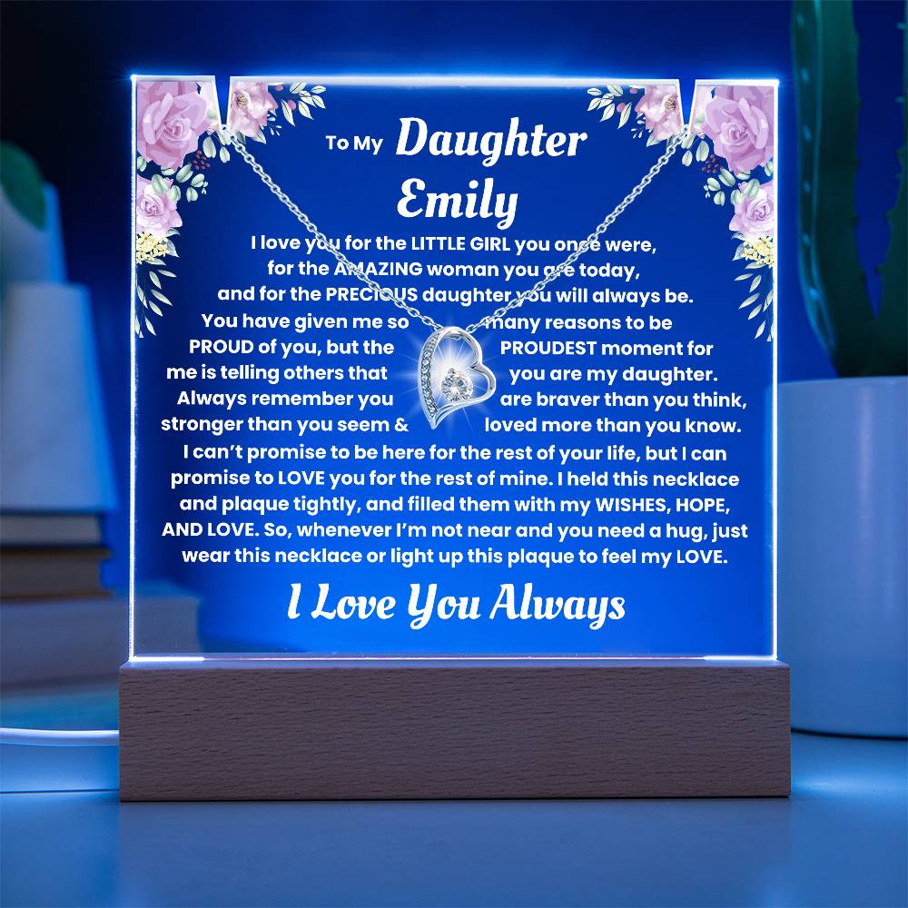 Personalized Keepsake Acrylic With Daughter's Name - To My Daughter, Night Light With Necklace